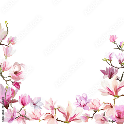 Frame of magnolia flowers. Floral spring template © milavas