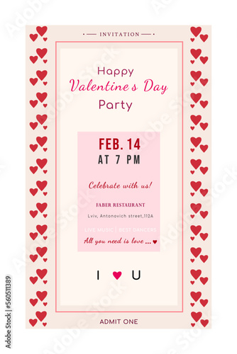 Ticket to a Valentine's day party . Admit one.  Hearts. I love you