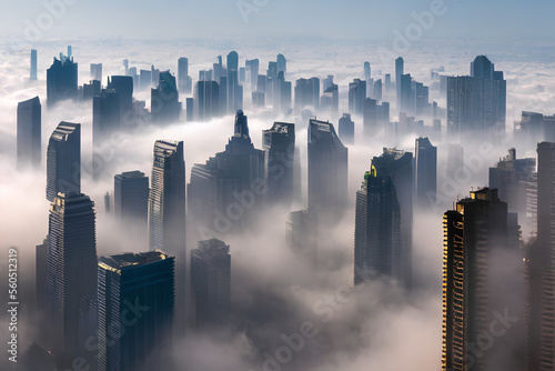 Fog City Ariel View with high-rise Skyscrapers Buildings in developed City © SyedMuhammadAmmad