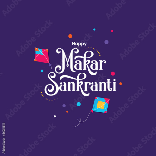 Happy Makar Sankranti Typography with colorful kite