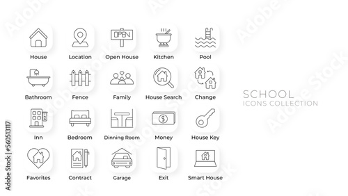 Real Estate minimal thin line web icon set. Included the icons as realty, property, mortgage, home loan and more. Outline icons collection.