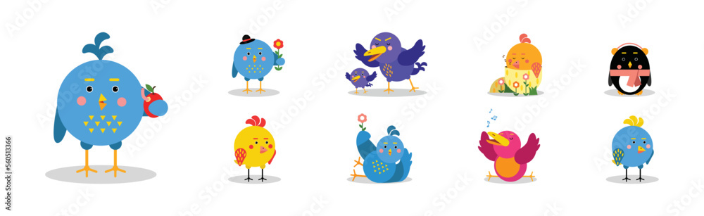 Fototapeta premium Funny Bird Characters with Wings and Beaks Vector Set