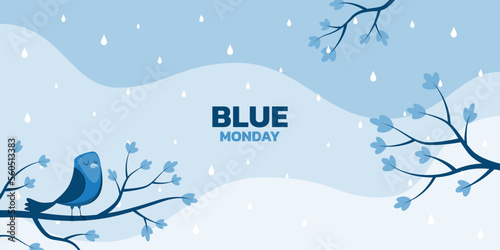 Blue Monday illustration, cute bird