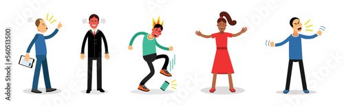Angry Furious People Characters Feeling Mad Shouting with Anger Vector Set