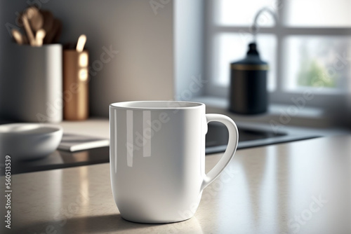 White mugs for mock-up on a kitchen table