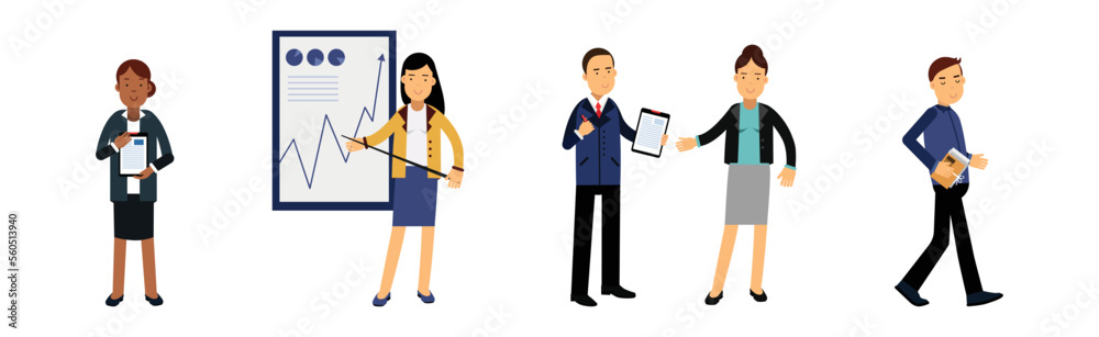Business Man and Woman Busy with Daily Office Routine Vector Set Business Man and Woman Busy with Daily Office Routine Vector Set