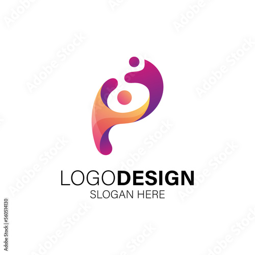 3d people with letter P logo design