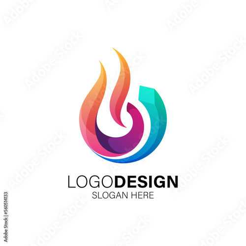 3d hvac logo design with fire and ice 