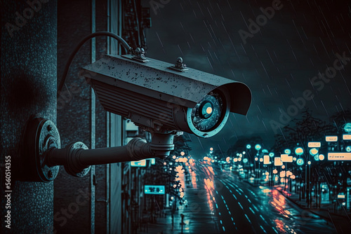 Fotografia cctv security monitoring at night. Generative AI