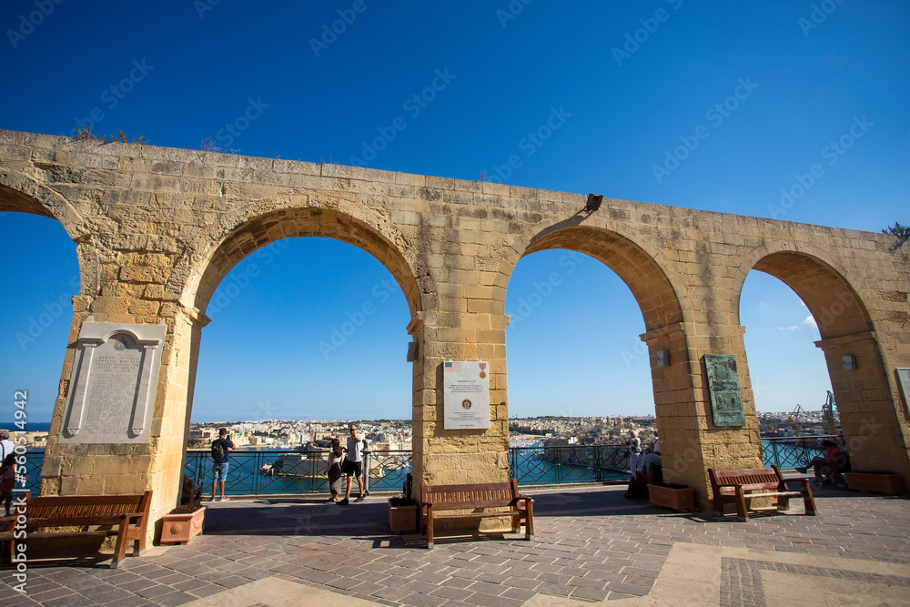 Valletta, Malta. October 7, 2022. The Upper Barrakka Gardens is a public garden located in Valletta, Malta.