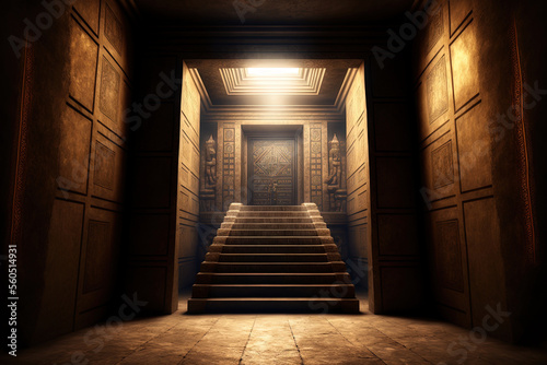 Fotobehang A hidden chamber with hieroglyphics on the walls inside an Egyptian pyramid is the King Tut tomb