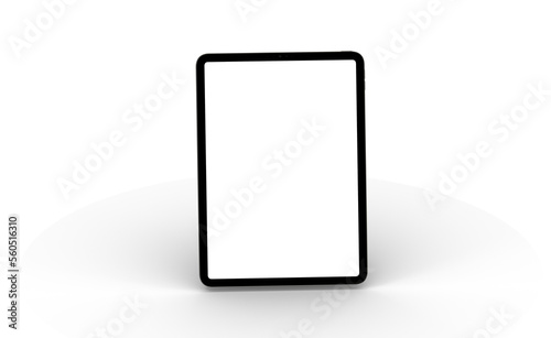 3D brandless tablet with empty screen isolated on white background