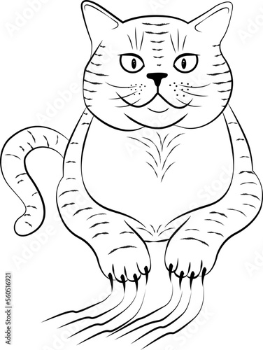 Vector illustration of a cute kitten. Black and white illustrations of a kitten. Coloring book for children. A talisman. Web design  logo  design element.