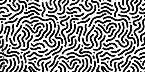 Black and white line doodle seamless pattern. Creative minimalist style art background, trendy design with basic shapes. Modern abstract monochrome backdrop.
