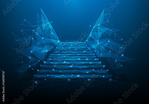business stair success technology digital. staircase climbing target. path to goal achieve. vector illustration hi-tech design. ambitions concept.