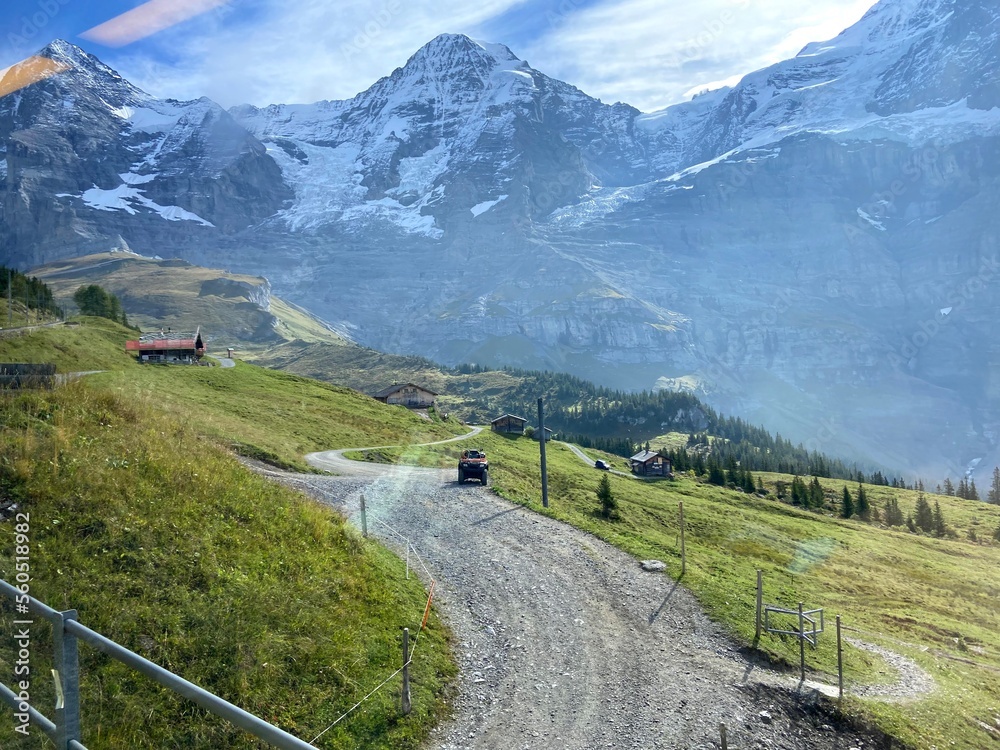 Swiss landscape in the mountains with road