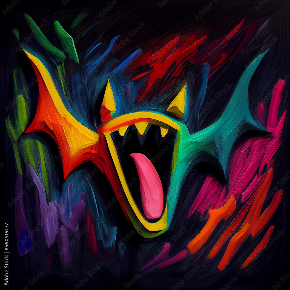 Paint of evil colorful bat. Generative AI.