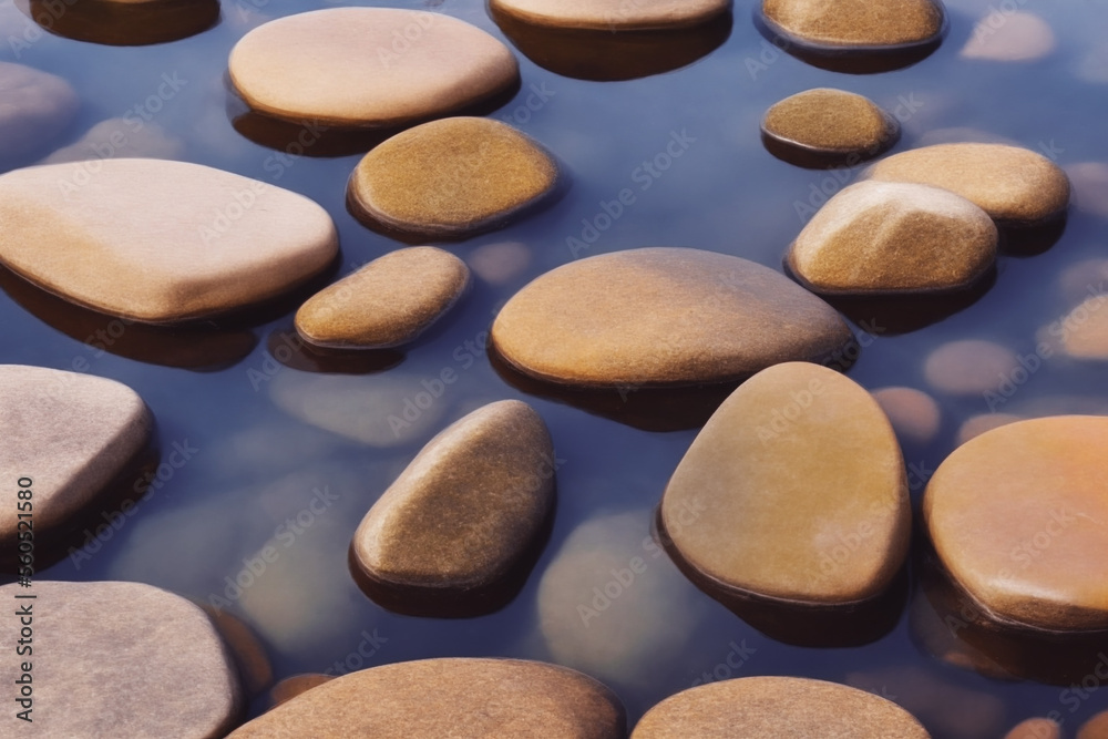 Pebbles in shallow water created with Generative AI technology Pebbles in shallow water created with Generative AI technology