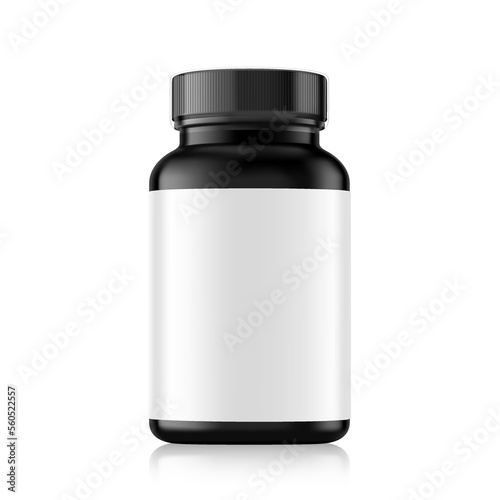 Black bottle mockup isolated on white background. Can be used for medical, cosmetic, food. Vector illustration. EPS10.	