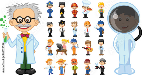 Cute kids in various professions avatar set. Smiling little boys and girls in uniform with professional equipment colorful vector illustrations