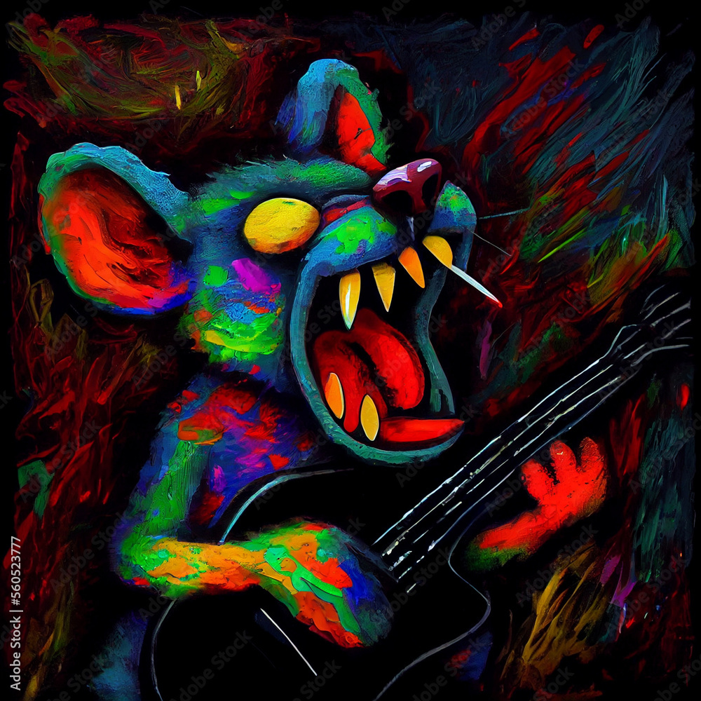 Isolated rat playing guitar. Generative Ai. Isolated rat playing guitar. Generative Ai.