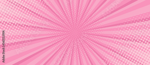 Vibrant Pink Sunburst Background. Comic halftone style Radial geometric Vector Illustration
