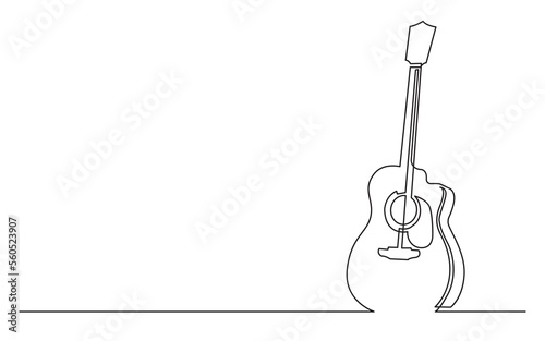 Canvas Print continuous line drawing one standing acoustic guitar - PNG image with transparen
