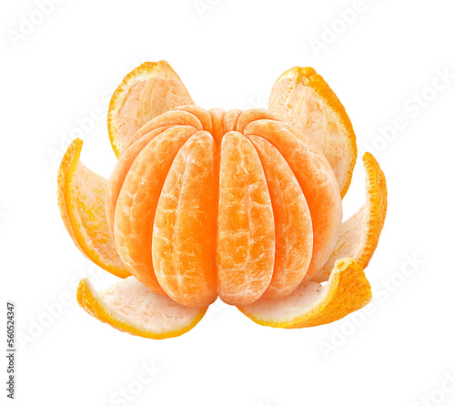 One peeled citrus fruit, orange or tangerine cut out