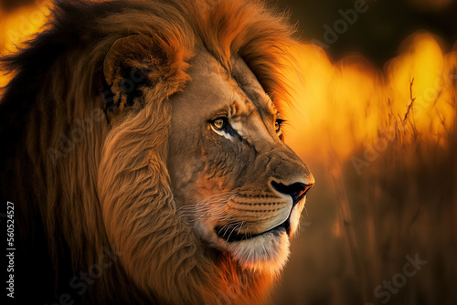 Fotografia A sunset portrait of a male lion
