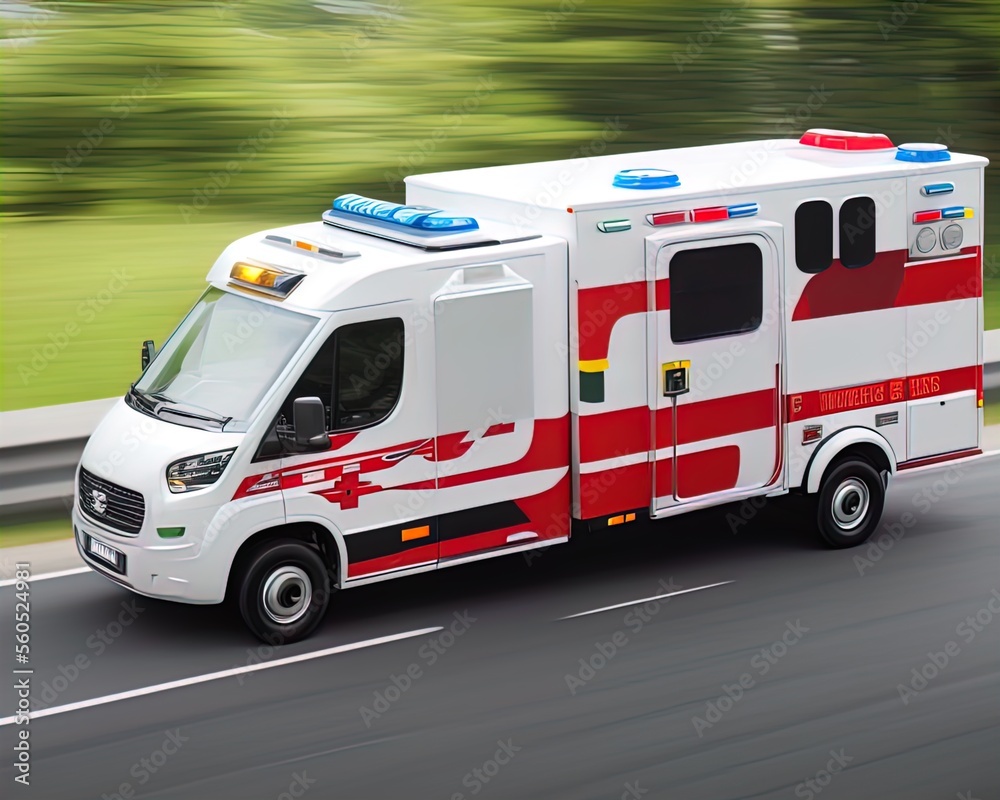 Emergency vehicle with sirens on highway. Emergency vehicle with sirens on highway.