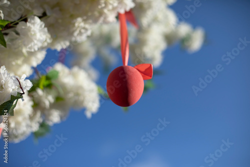 Easter eggs hang from tree. Decoration of holiday. © Олег Копьёв