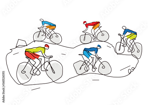 Mountain bike, cyclo-cross competition, cycling race, line art stylized.
Funny Illustration of mtb extreme biking. Continuous Line Drawing.Isolated on white background. Vector available.