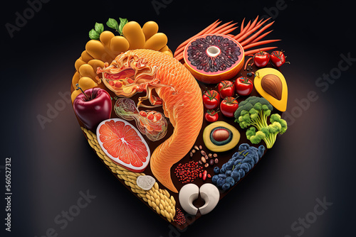 Selection of healthy food for heart, life concept. Generative AI