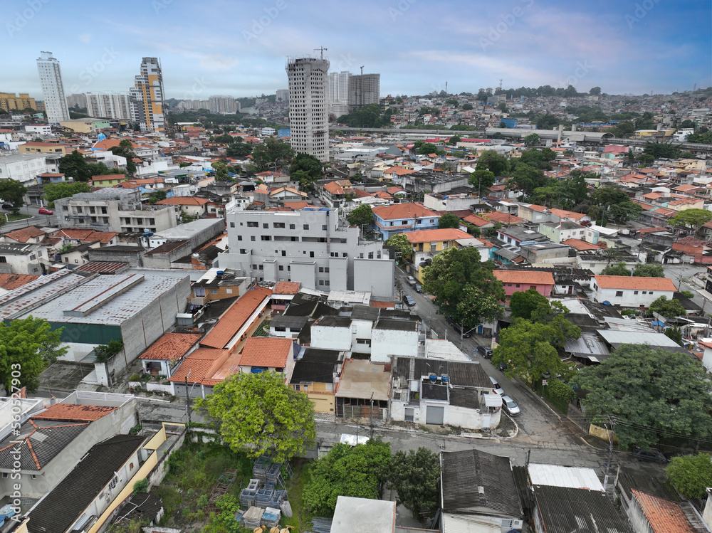 Fotos aéreas da Vila da Belezas na zona Sul em São Paulo, Brasil