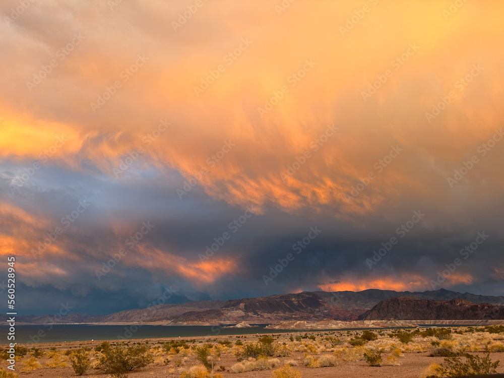 Colorful sunset over Lake Mead National Recreation Area, Nevada