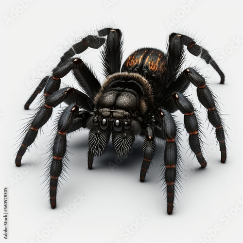 Black Tarantula full body image with white background ultra realistic