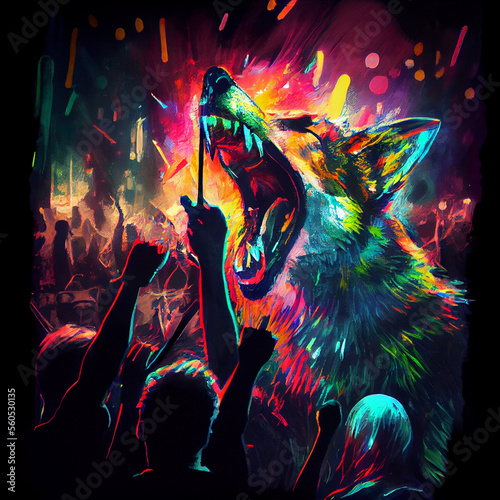 Wolf performing in night club. Generative AI.
