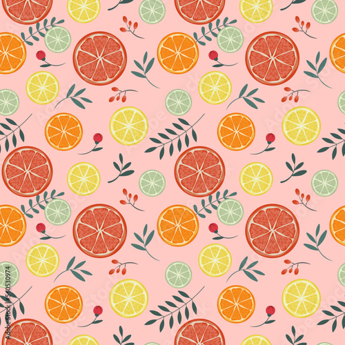 seamless fruit citrus circle pattern