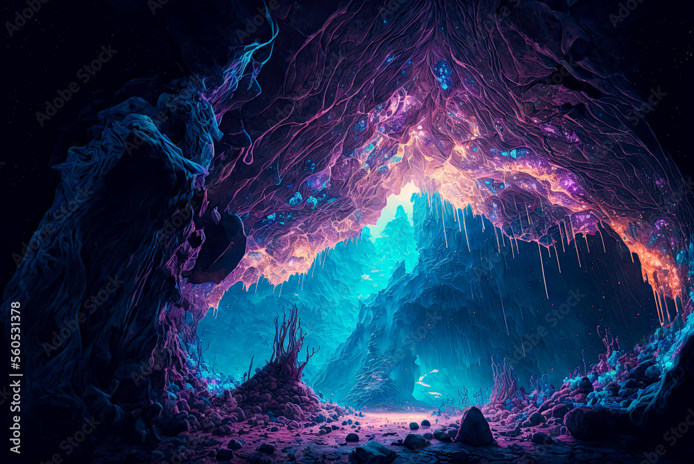 Obraz premium Crystal cave setting. Generative AI