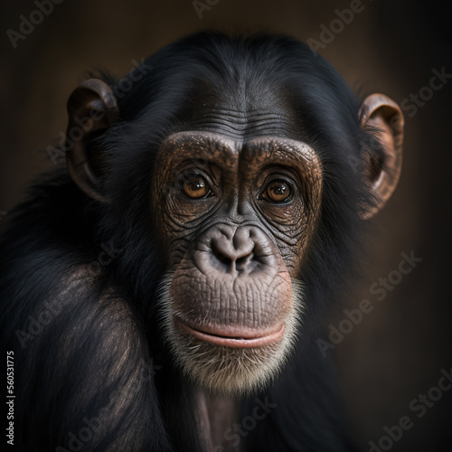 Portrait of a chimpanzee. Generative Ai illustration. © peakfinder
