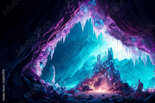 Crystal cave setting. Generative AI © Sunshower Shots
