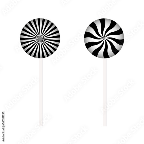 Candy swirl rays on white background. White and black spiral. Love Concept. Vector illustration