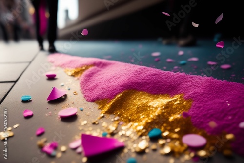 Colored powder and confeti on the floor IA photo