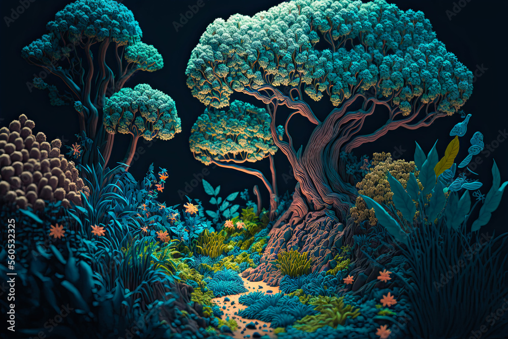 Obraz premium Fantasy setting, forest, clay style. Generative AI