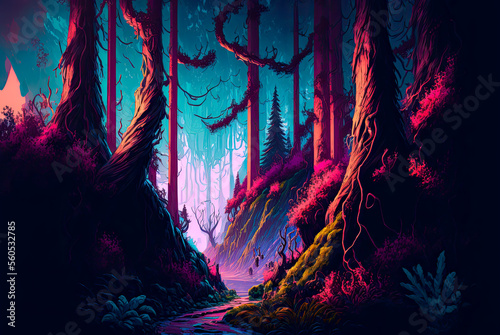 Fantasy landscape, forest. Generative AI