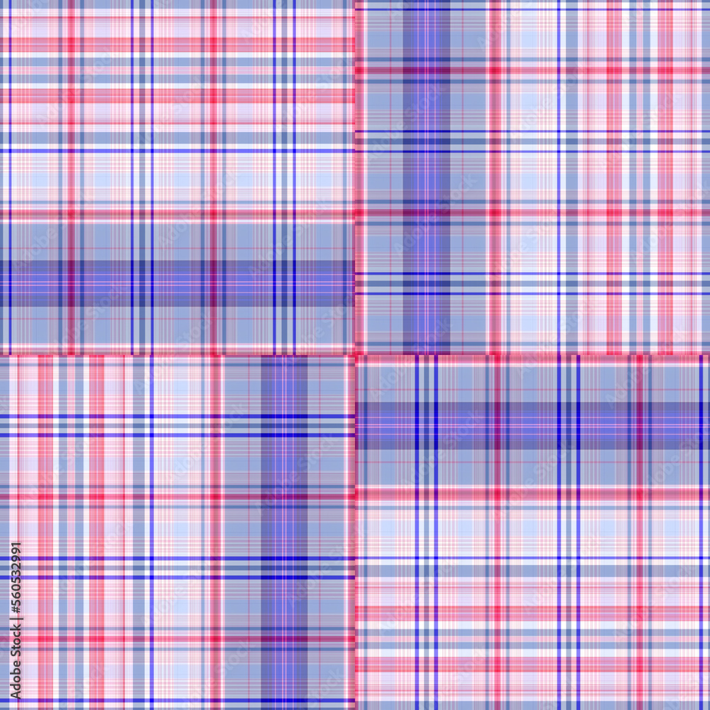 Fototapeta premium Nautical gingham in coastal beach house check fabric tile. Seamless red blue white sailor flannel textile tartan repeat swatch.