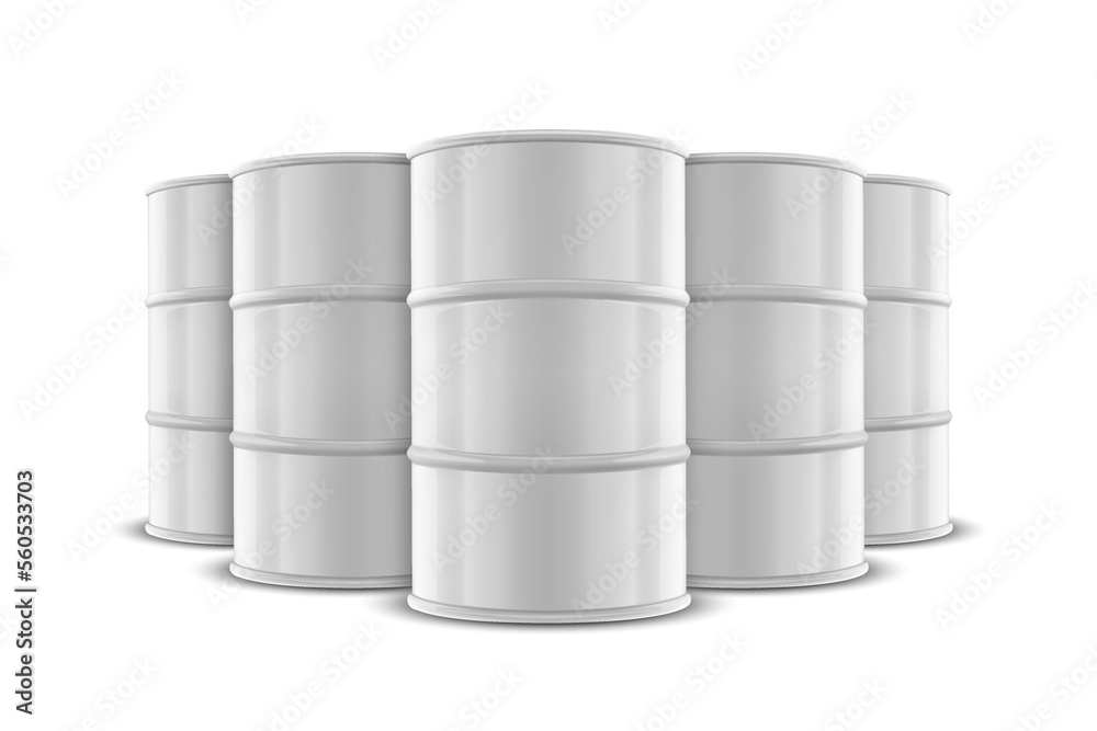 Vector 3d Realistic Five White Barrels, Hazard Liquid. Caution Barrel, Radioactive, Hazardous Chemical Materials, Toxic Pollution, Many Danger Barrels, Stack, Set Closeup Isolated Vector 3d Realistic Five White Barrels, Hazard Liquid. Caution Barrel, Radioactive, Hazardous Chemical Materials, Toxic Pollution, Many Danger Barrels, Stack, Set Closeup Isolated