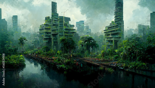 Brutalistic Architecture in Jungle, made with Generative AI