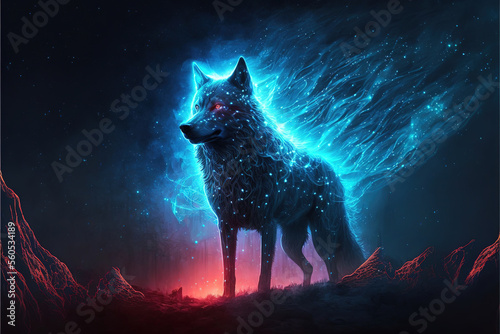 Glowing wolf in a magical landscape  Generative AI