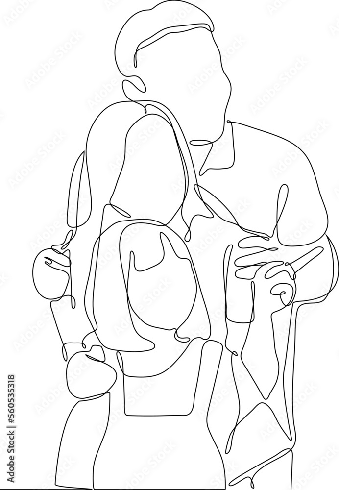 Simple continuous line, a drawing of a harmonious family huddled together. Happy family concept. A simple line, continuous line. Simple continuous line, a drawing of a harmonious family huddled together. Happy family concept. A simple line, continuous line.